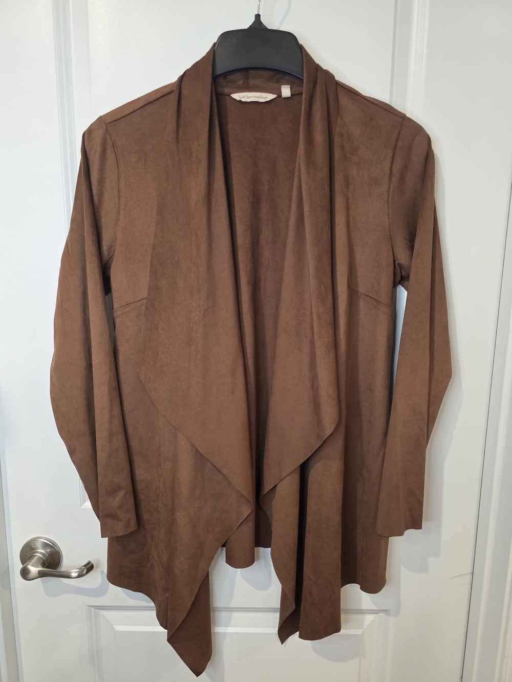 Soft Surroundings Shape Drape Open Front Cardigan Faux Suede Jacket